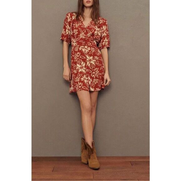 BA&SH Soma Short‎ Floral Dress in Brick size Small Button UP Front Size 3 - Picture 1 of 8